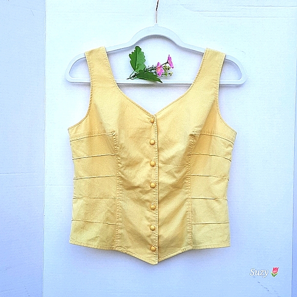 MATTHEW Yellow Vest, Waistcoat, Fitted, Sleeveless Top, Tank, Crop - Picture 4 of 8